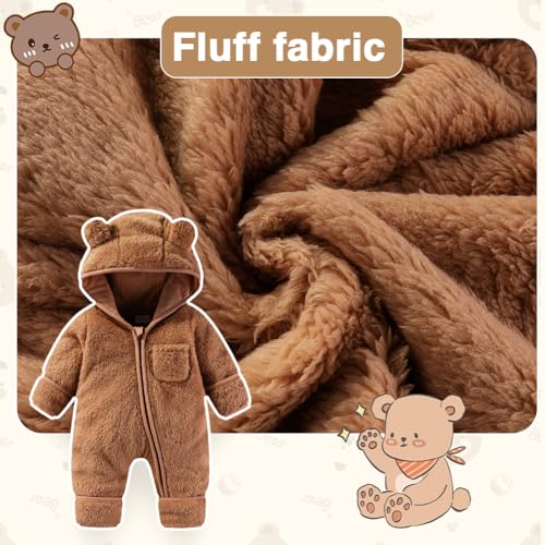XIFAMNIY Newborn Baby Winter Snowsuit - Bear Outfit Fleece Warm Jumpsuit Romper Hooded Clothes for Infant Girls Boys 6