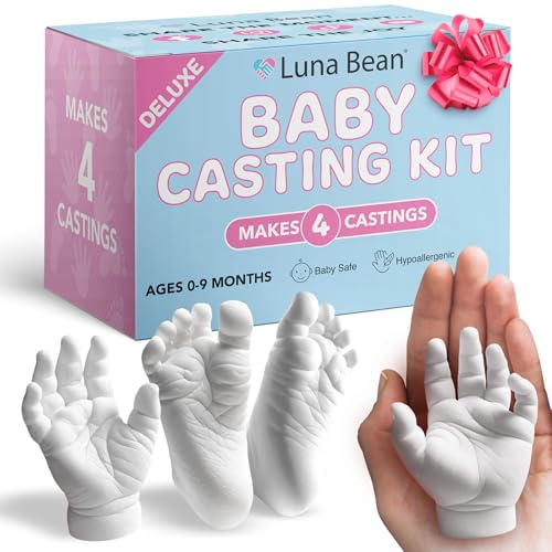 Luna Bean Baby Footprint and Hand Casting Mold Kit (4 Pack) First Time New Mom Gifts - Newborn Foot Handprint Baby Keepsake - Mom to Be Gift