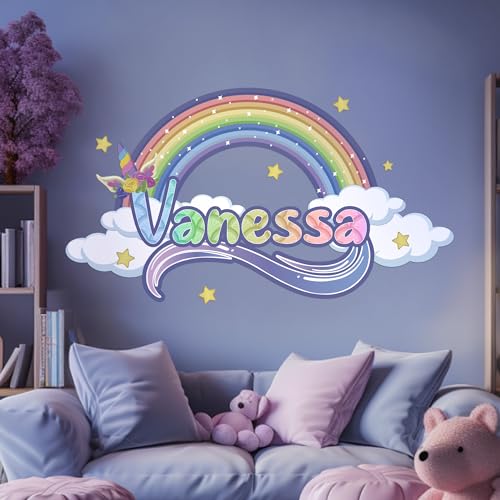 Vinilo decorativo personalizado arcoíris y unicornio para habitación
