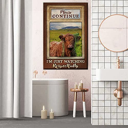 New Funny Cow Please Continue I'm Just Watching Respectfully Bathroom Deco Wall Art Poster Cute Sign Metal Tin Sign Rustic Suitable for Home and Kitchen Bar Man Cave Cafe Garage Wall Decor 12x8 Inch