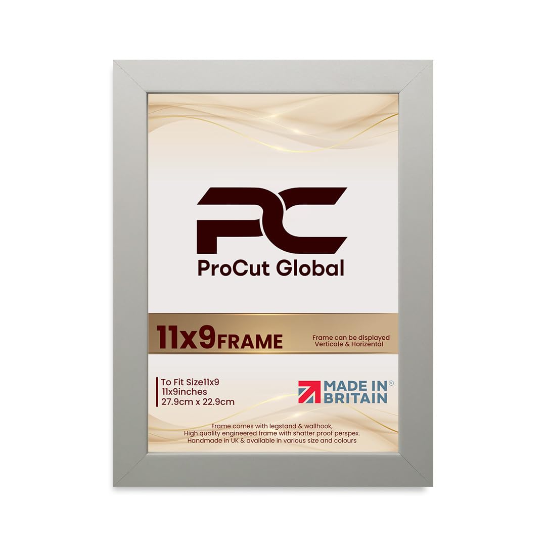 Procut Global 11X9 Light Grey Picture Frames - Modern Wooden Photo Frame with Shatterproof Perspex for Wall or Tabletop - Perfect for Posters, Certificates, Prints - Sizes & Colors Available