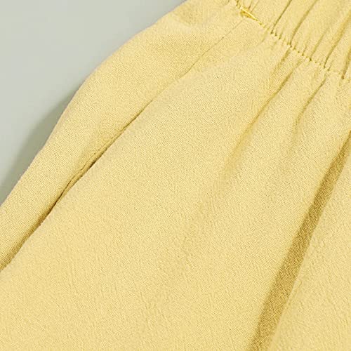Image of Womens Cotton Linen Capri Pants Casual Elastic Printed Ankle Pants | Cotton Linen Capri Pants for Women 2025 Casual Printed Cropped Palazzo Pants Elastic Waist Lounge Baggy Trousers