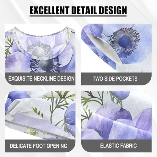 ALAZA Anemone Flower Pajamas Set Short Sleeve Cotton Sleepwear Summer Pjs 2 Piece 5-14Y4