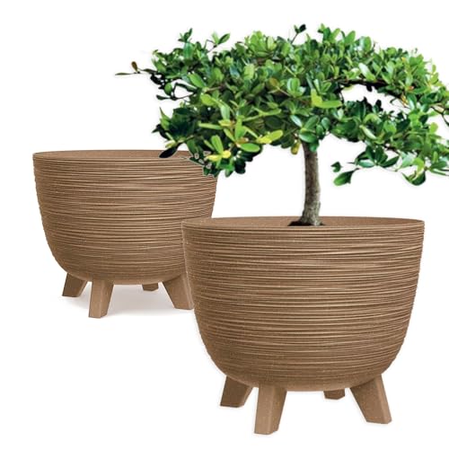 FEINZ Pot de Fleurs sur Pieds – Grand Pot Rond de 40 cm – Bois écologique – avec système de...
