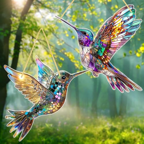 ARONRAVE Kolibri-Sonnenfänger 2 Stück - Fensterdeko Hängend Suncatcher aus Acryl zum Aufhängen - Gartendeko für Vogelliebhaber