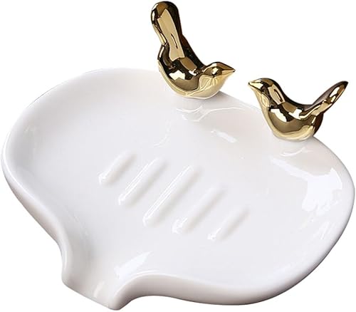 SOLUSTRE Jabonera de drenaje de cerámica, jabonera de cerámica, bandeja de jabón autodrenante, soporte para jabón, soporte para jabón, soporte de