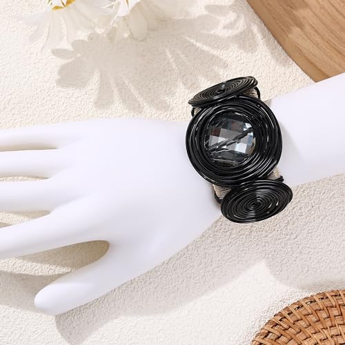 Colorful Chunky African Cuff Bracelets For Women Statement Gold Silver Wire Rhinestone Sparkly Tribal Wide Bangles Bold Clothes Jewelry Accessories4