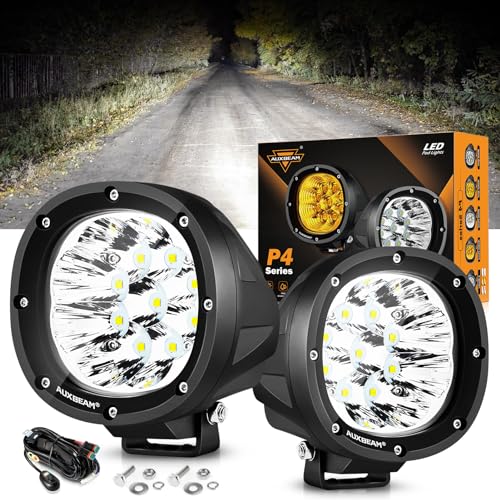 Auxbeam 4-In Round LED Offroad Lights, 2-Pack 90W 9000LM