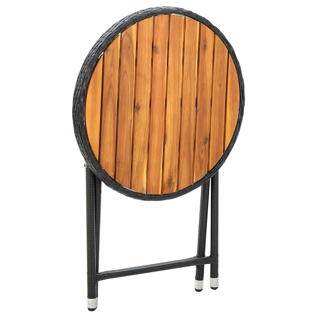 Stolik do herbaty na zewnątrz 60 cm, masywny akacja, czarny