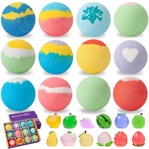 12 x Bombas de Baño para Niños, Conteniendo el Juguete Sorpresa en el Interior, Bombas de Baño Espumantes Orgánicas Naturales, Regalo para Niños y Niñas