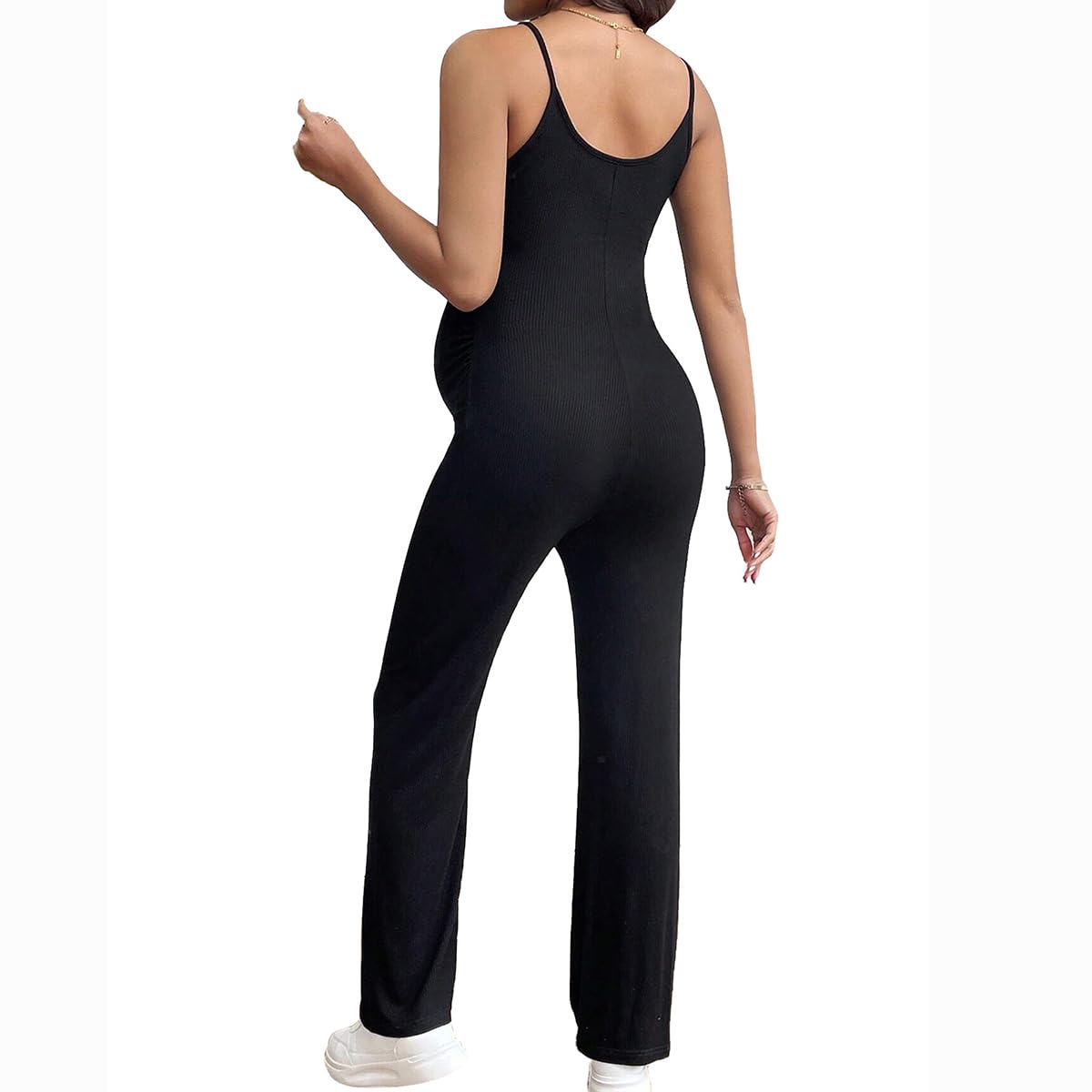 Tuta premaman Backless Bretella Pantaloni svasati Slim Fit Vita Alta Gamba Larga Pantaloni