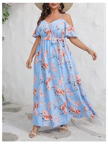 Image of Floerns Women's Plus Size Cold Shoulder Short Sleeve Split Thigh Long Dress