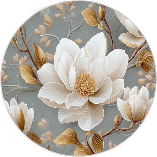 Tapete redondo lavable de 5 pies con flores magnolia