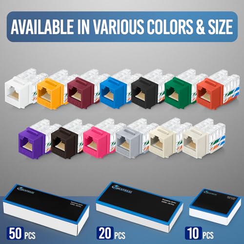 Image of Everest 90 Degree RJ45 cat6 Keystone Jacks Slim Profile 100-Pack Red | Compatible with 90 Angled Speed Termination Tool - easyJACK (B094WB91H3)