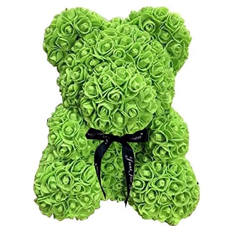 Ryoizen 25 cm Mother's Day Valentines Day Gift Artificial Rose Bear Birthday Gift Artificial Rose Bear Simulation Rose Flower Decoration (Green,9.84 Inch) Cover