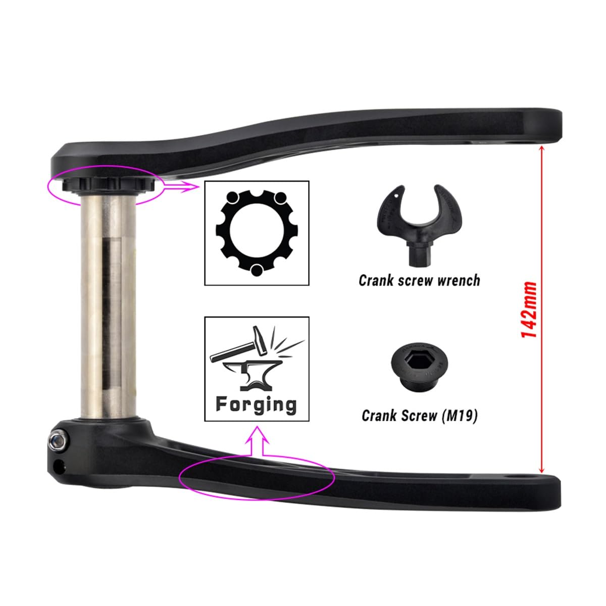 Mountainbike Crankstellen 30/32/34/36/38T MTB Crankstel 170/175mm Holle Geïntegreerde Enkel Rond Kettingblad Geschikt for Racefiets Mountainbikes Met Trapas(Black 170mm,32T
