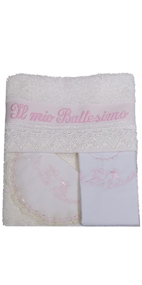 Set Battesimo Neonato 3 Pezzi Ricamato – Asciugamano “Il Mio Battesimo”, Bavetta Elegante e Lenzuolino Coordinato – Corredo Cerimonia per Bimbo e Bimba – Idea Regalo Battesimo