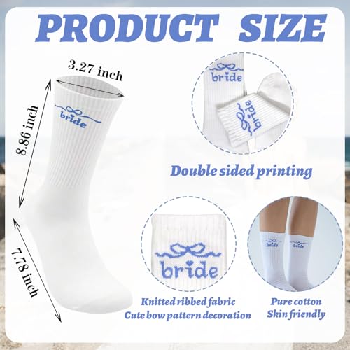 Bride to Be Socks White Blue Stocking for Bridal Shower Gift, Something Blue Cotton Socks for Bachelorette Decorations Wedding Engagement Accessories2