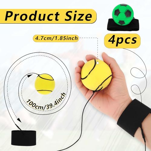 4 Stück Handgelenk Return Ball Mit Schnur - Springball für Kinder und Erwachsene - Gummi Rebound Ball für Spielen und Handgelenkübungen