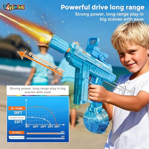 Image of Toyshine Rechargeable Automatic Transparent Electric Water Squirt Gun with LED Light & Type-C Charging | Long Range Continuous Spray Outdoor Water Play Toy for4+ Kids - Blue