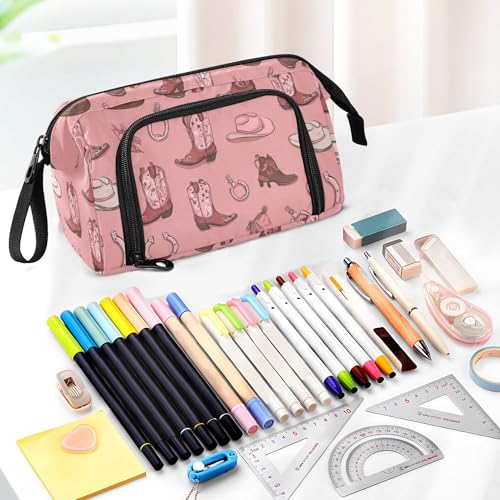 Image of Fisyme Western Cowgirls Pinks Pencil Case Large Capacity Pen Bags Box Big Makeup Pouch Organizer