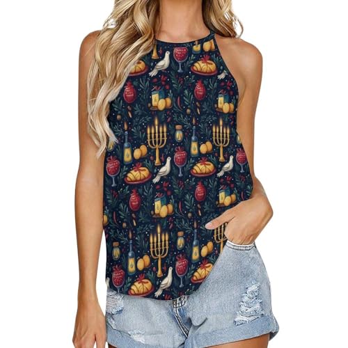 Gilet sans manches col rond pour femme au motif Abundant Food and Pigeon