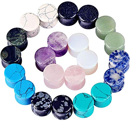 Longbeauty Lot de 22 piercings d'oreille en pierre naturelle 6 à 16 mm, Pierre Cover