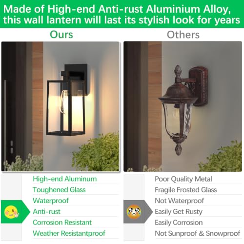 Image of MAXvolador Outdoor Wall Light Fixture, Exterior Waterproof Wall Lantern | Porch Wall Sconce Large Black, Anti-Rust, E26 Socket, Clear Glass, Outside Wall Mount Light, Front Door Lighting for Garage