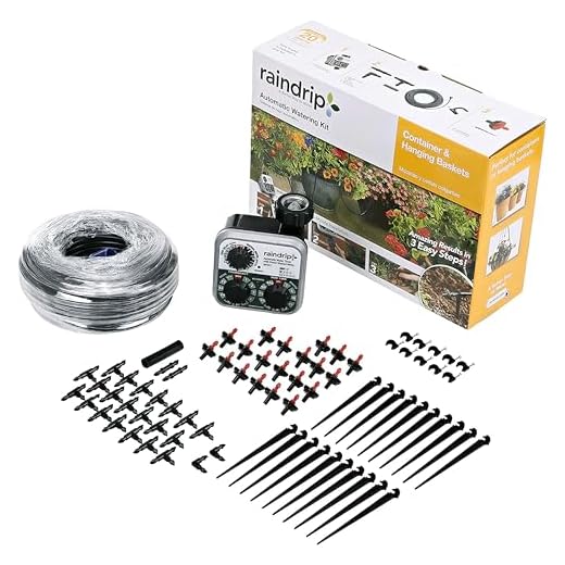 Raindrip R560DP Automatic Drip Irrigation Watering Kit with Customizable Timer for Containers and Hanging Baskets, Waters up to 20 Plants, Includes 20 PC Drippers, Black