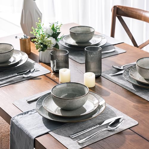 Image of GBHOME Dinnerware Sets for 6, 24 Pieces Stoneware Plates and Bowls Set with Reactive Glaze, Scratch Resistant Stoneware Dishes Set, Dishwasher & Microwave Safe