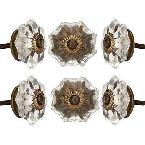 Set of 6 Crystal Glass Knobs Kitchen Cabinet Cupboard Glass Door Knobs Dresser Wardrobe and Drawer Pull by Perilla Home (Clear) Cover