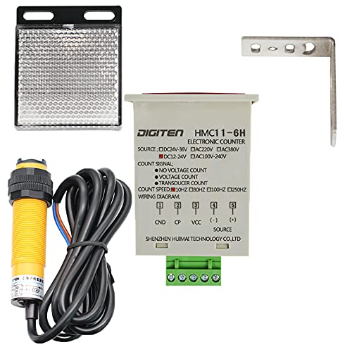 Digiten 0-999999 12-24Vdc Digital Led Counter +Photoelectric Switch Sensor +Reflector Automatic Conveyor Belting #TOP1