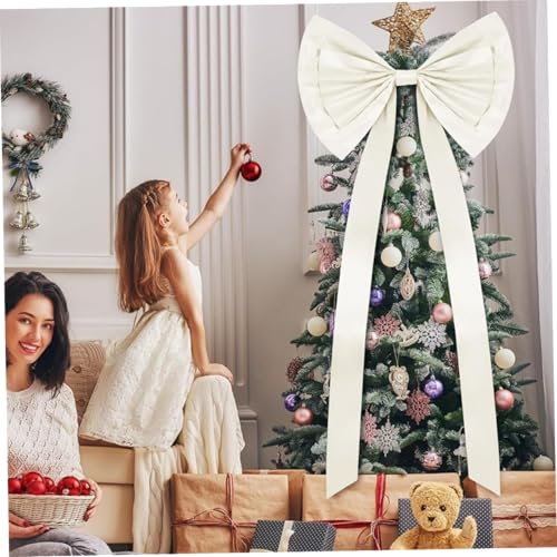 Lazo para árbol de Navidad gigante de satén blanco de 71x24 pulgadas 3