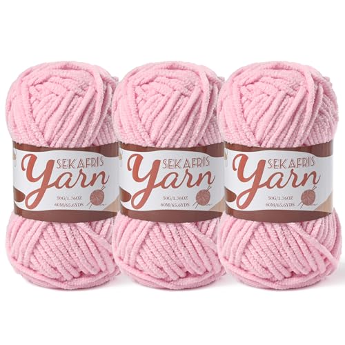 Image of 3 Pack Fluffy Velvet Yarn for Crocheting,Baby Blanket Yarn for Crocheting Soft,150g(196.8yds) Amigurumi Yarns,Plush Chenille Crochet Yarns,Puzzle Yarn for Crochet Weaving Craft(3 Pink)