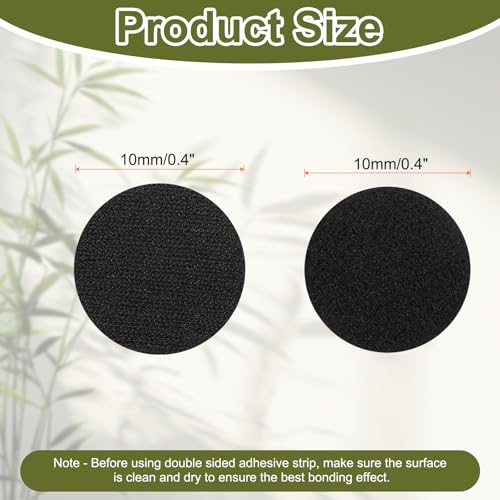 Image of HARFINGTON 504set Hook and Loop Strips with Adhesive 0.4 inch Round Double Sided Hook and Loop Tape Nylon Self Sticky Fastener for Home Office Car, Black