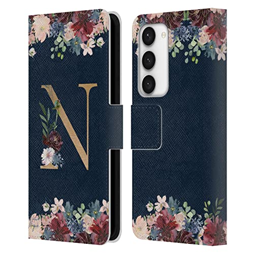 Étui en cuir Galaxy S23 5G lettre N or et bleu marine texturé