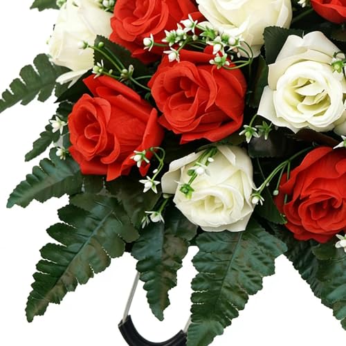 Tombstone Flower Saddle - UV-Resistant Artificial Rose Outdoor Grave Decor | Gravestone Saddle Arrangements - for Mother's Day Father's Day Outdoor Display image 3