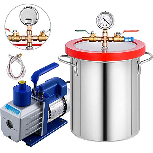 Bestauto Vacuum Degassing Chamber Kit 5 Galllon Degassing Chamber Stainless Steel Vacuum Chamber Kit with 5 CFM 1/3HP Single-Stage Vacuum Pump(5CFM Vacuum Pump + 5 Gallon Vacuum Chamber)