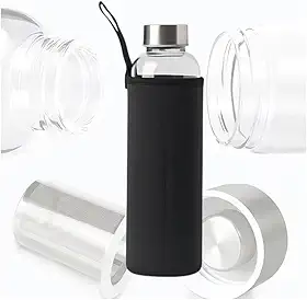 Garrafa de Vidro com Infusor e Capa Neopreme 550ml Preto – Ideal para Chá, Água Saborizada e Bebidas Naturais