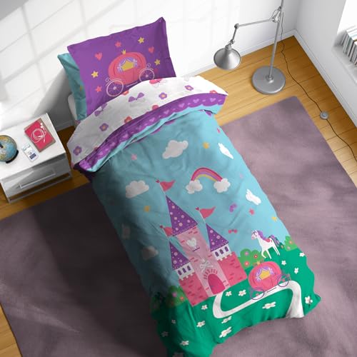 Image of Sunny Side Up Magic Castle Twin Comforter Set - 5 Piece Kids Bedding Includes Comforter, Sheets & Pillow Cover - Super Soft Microfiber Bed Set