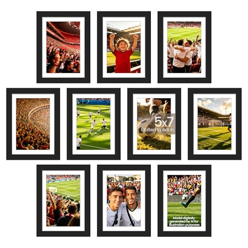 upsimples 5x7 Picture Frame Set of 10, Display Pictures 4x6 with Mat or 5x7 Without, Multi Photo Frames Collage for Wall or Tabletop Display, Black