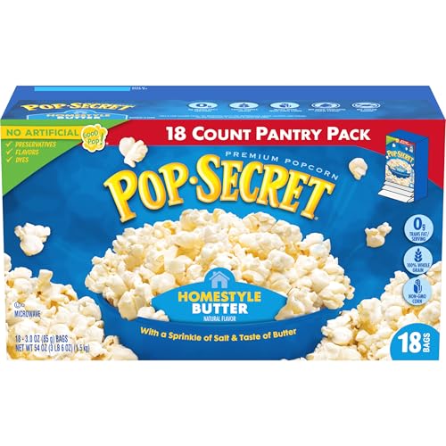 Pop Secret Popcorn, Homestyle Butter Microwave Popcorn, 3 Ounce (Pack of 18)