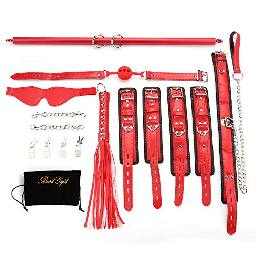 Red Expandable Spreader Bar with 14pcs Red Adjustable Straps Kit for Home Gyms Yoga