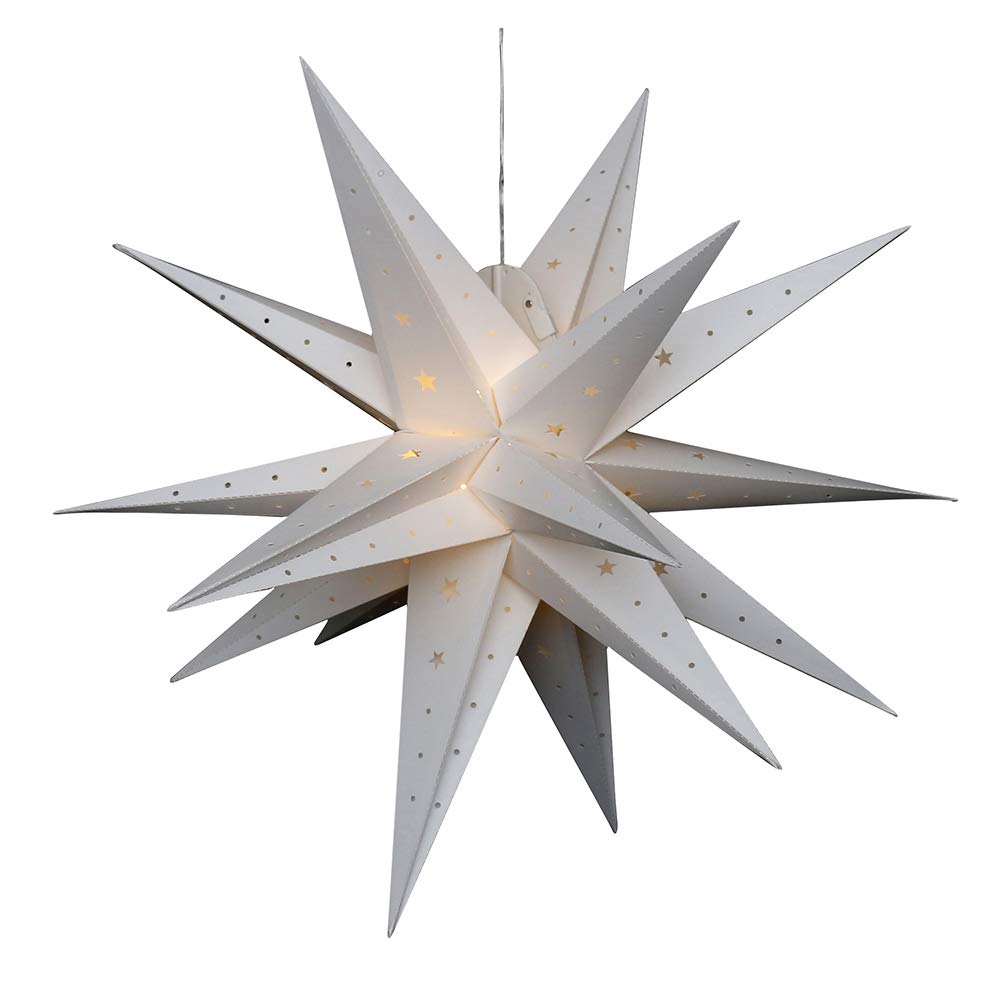 Dekohelden24 Estrella de Adviento de plástico para Abrir, 80 cm con 18 Puntas, en Color Blanco, Incluye iluminación LED y Adaptador, Adecuado para Interior y Exterior. 833100