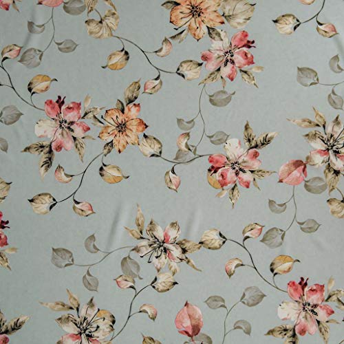 On Trend Fabrics Tissu Tissu tissé Extensible en polyéthylène Motif Floral au Toucher Doux Gris Vendu au mètre