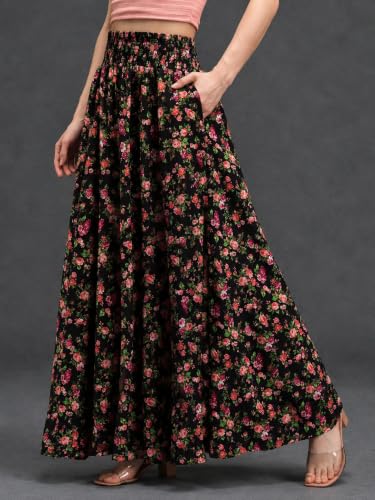 Image of Nexsus Apparels Women Flared Viscose Rayon Trousers | Flared Printed Palazzo |Elasticated Waist Loose-fit & Regular, Casual Wear (Free Size 26 to 42 Waist) Pant| Available in Plus Size's