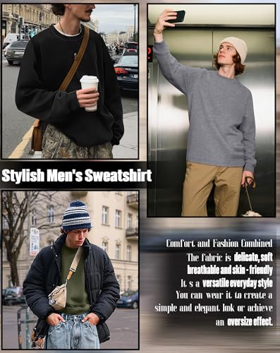 3 Packs Mens Big and Tall Sweatshirts Long Sleeve Crew Neck Pullover Shirts Lightweight Casual Basic Tops3
