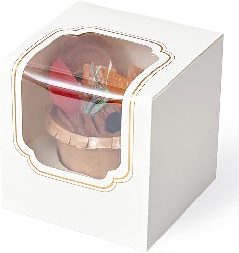 Miniatura 8 de Happyhiram Cajas de Cupcakes con Forma de Corazón 25 Piezas, Caja Individual para Cupcake con Inserto y Ventana para Cajas de Regalo del Día de San