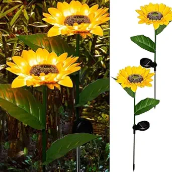 Vinanti Sunflower Shape Solar LED Lights, 2 Pack Garden Waterproof Decorative with Stake for Outdoor Yard Pathway Outside Patio Lawn
