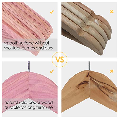 Solid Cedar Hangers 12 Pack, Sturdy Wooden Hangers with 360 Degree Swivel Hook, Smooth Surface Wood Coat Hangers with Cedar Scent for Refreshing Closet